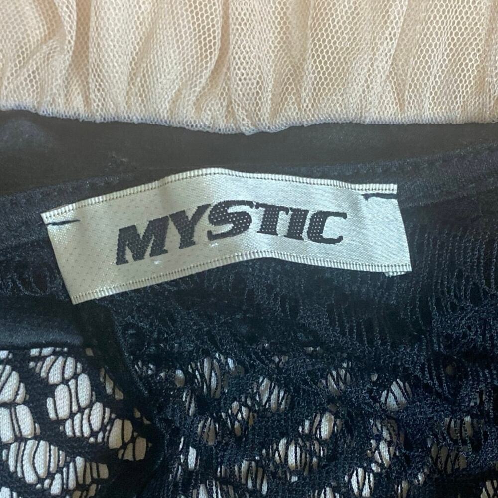 Mystic Black Beige Chiffon Lace Sleeveless Pleated Fit & Flare Mini Dress 3XL - Picture 5 of 6